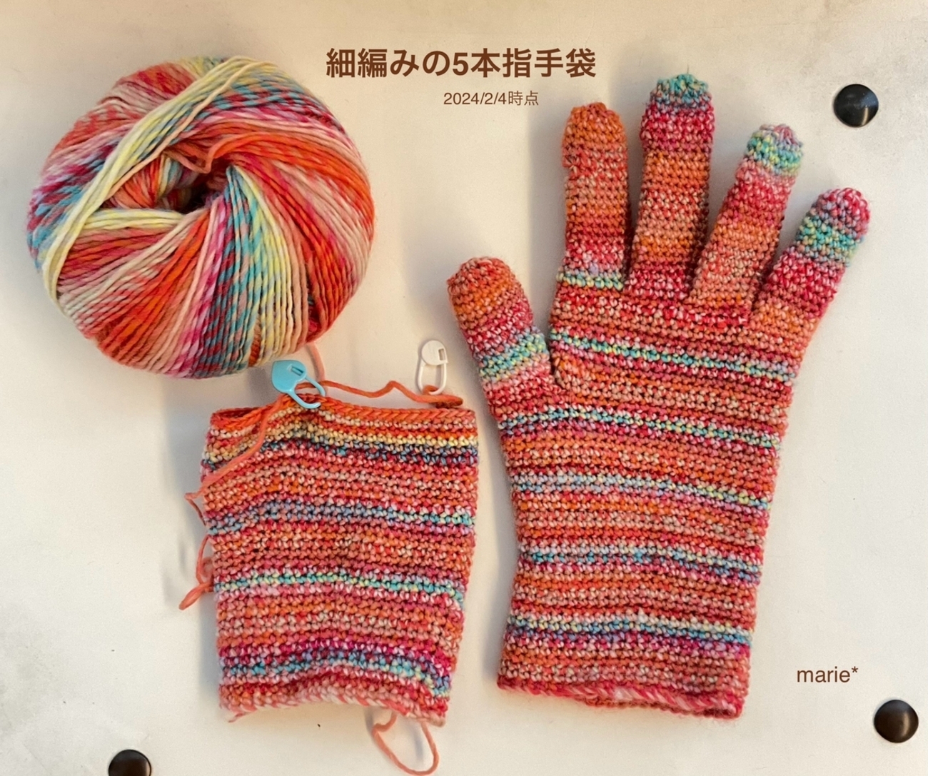 再編集 ❝棒針で編む❞ 5本指の手袋 の作り方・女性用・しましま模様 How to knit glovesbeginnerJapanese way
