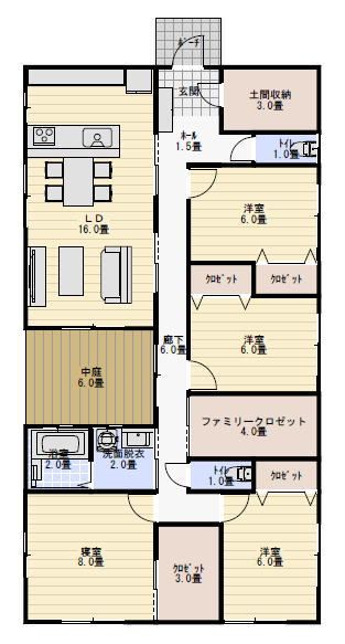 細長い旗竿地に！縦長コートハウスの間取り。folk