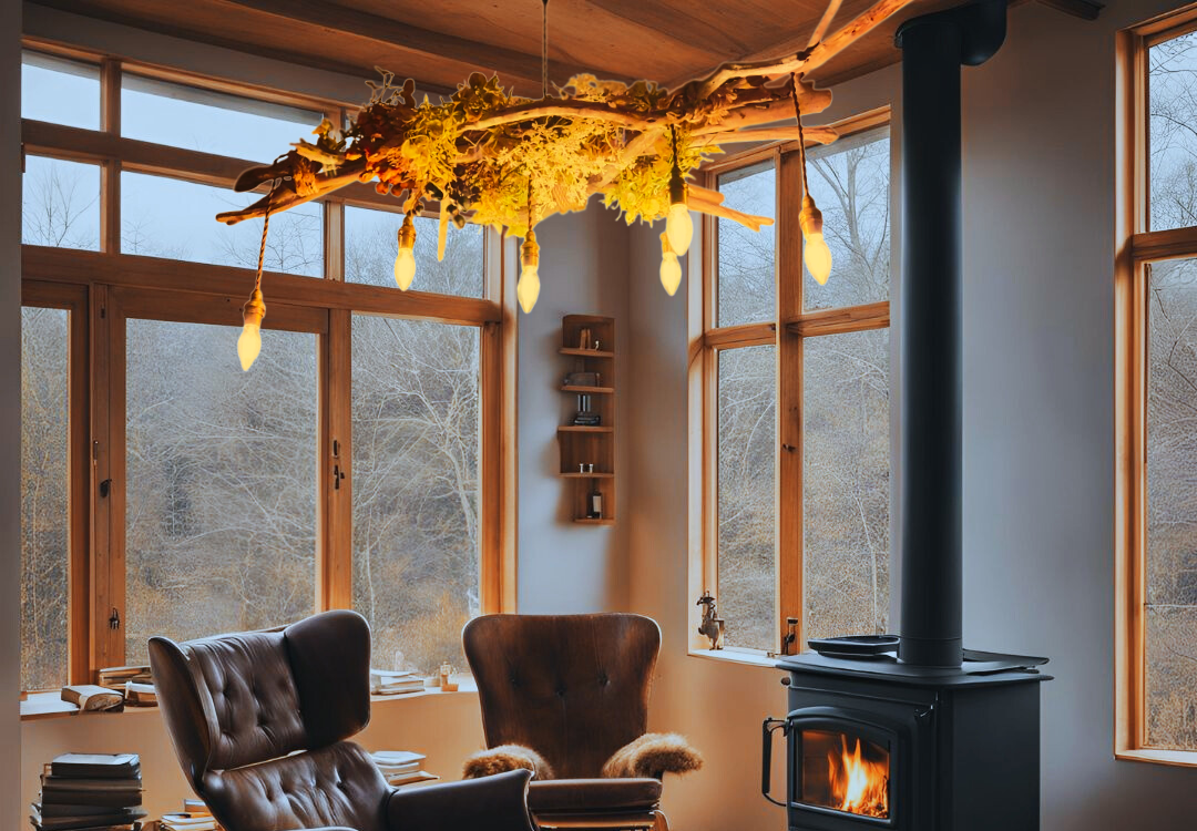 流木テーブルライト リビングやエントランスにランプ付き