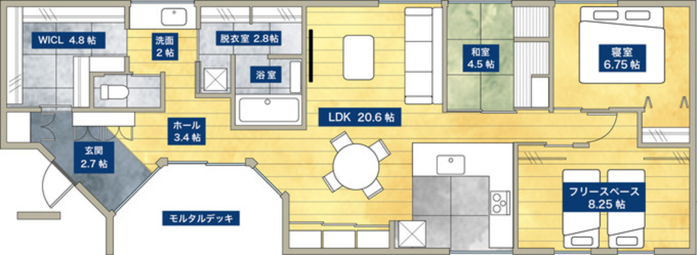 平屋の和モダンの間取り