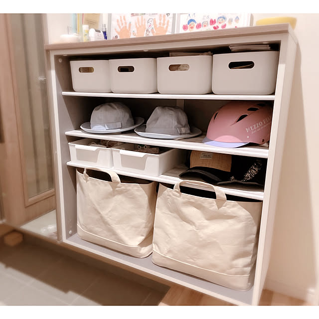 玄関収納◇無印良品のソフトボックスと靴の空き箱利用 愛犬お散歩グッズとシューケアグッズわが家のここち