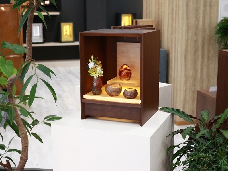 木製 モダン 新 桜型 供物台 大 ウォールナット モダン仏壇セット 上置仏壇＋