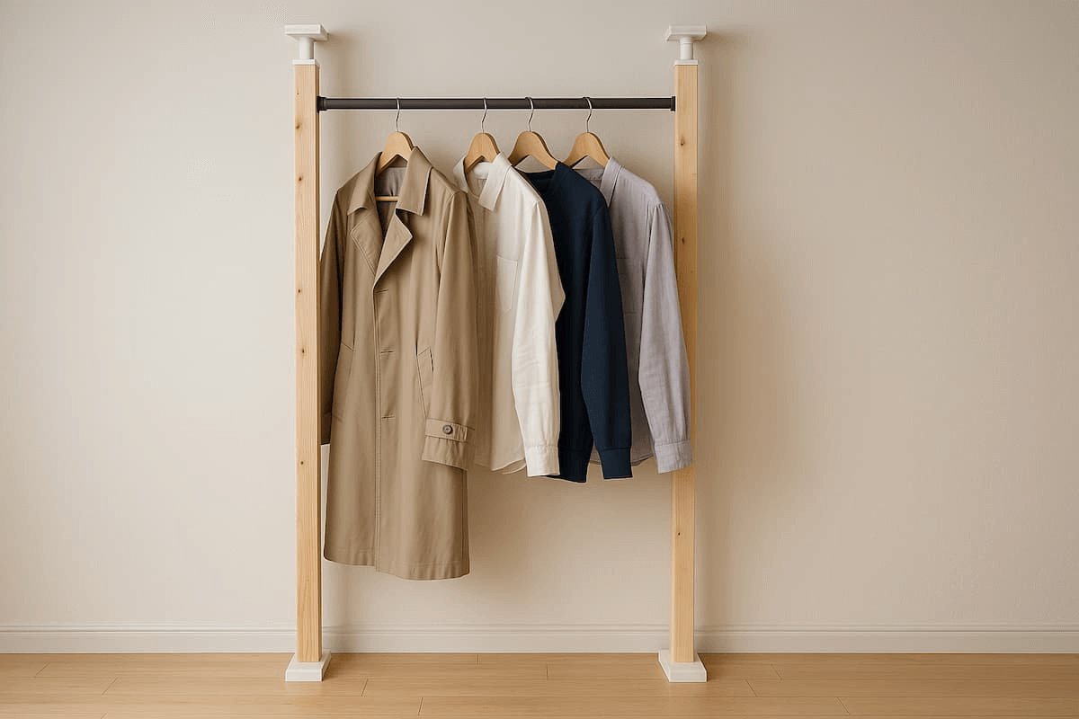 古民家DIY 低予算でハンガーラックをDIY木材で作るインテリア家具8 Hanging rack