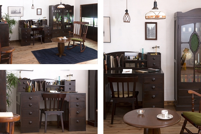 昭和レトロ 古家具 木製 片袖 書斎机 勉強机 文机 古道具 デスク ビンテージ