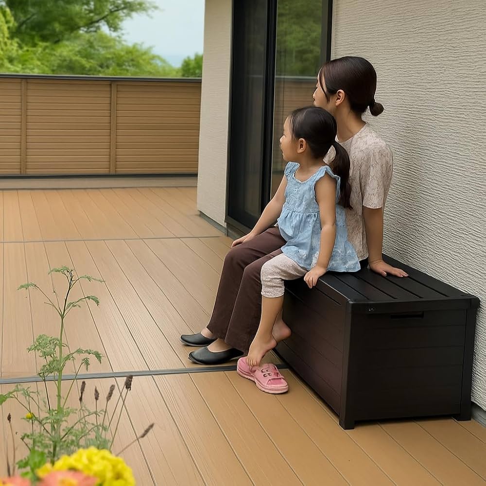 ケター ベンチ型収納BOX エデンガーデンベンチ Keter Eden Garden Box 大型宅配便 ブラウン ベージュ 物置 収納庫 ソファガーデンファニチャー ベンチ 収納ベンチ ベランダ 屋外家具 ウッド調 プラスチック 庭 -DEPOS - プレゼント＆ギフトのギフトモール
