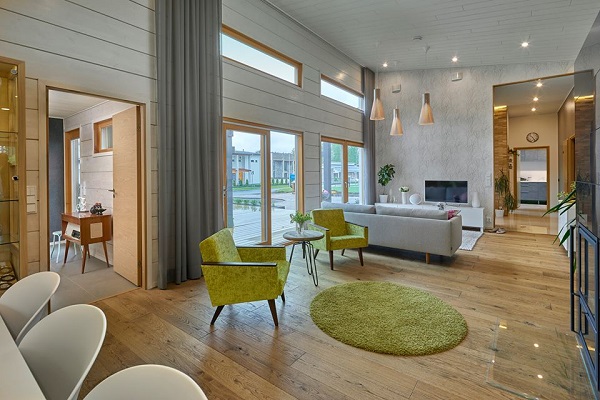 落ち着いた外観に開放感のあるインテリアが際立つ別荘ログハウス - 北欧 - リビング - 株式会社 TALOインターナショナルHouzzハウズ