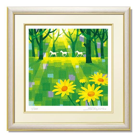 インテリア開運絵画「金運九頭馬図」玄関 トイレ 居間 寝室 九頭の白馬が疾駆し怒涛の勢いで大金運を運ぶ 金運アップ 風水 アート はがきサイズ吉祥の会 52278吉祥の会護符・お守り・開運絵画・風水グッズ