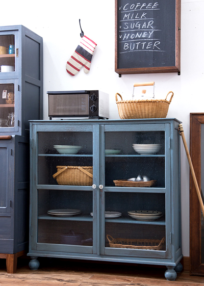 ９３年前のモールガラス食器棚 昭和６年 古録展 送料別 Mサイズ 中古 品番S9955