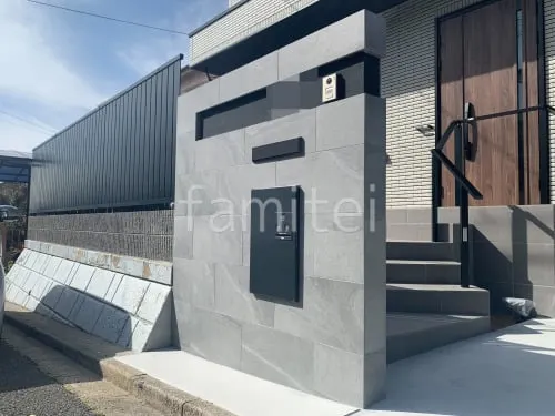 アールのすっきりとしたデザイン門柱 加古川市Ｋ様邸加古川市の外構・高砂市の外構・エクステリア工事はチェリーブロッサムガーデン