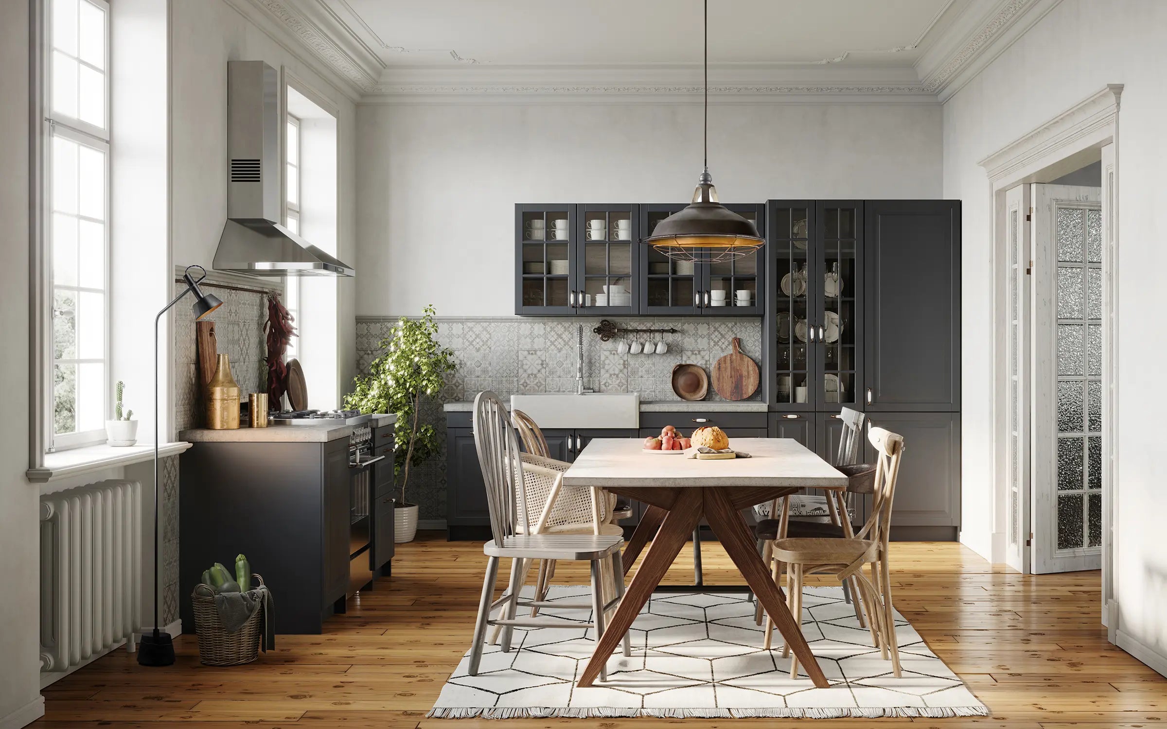 antique & Vintage furniture at's アッツ □5点セット アメリカンヴィンテージ ダイニングテーブル&ドレクセルチェアラタンウィッカ