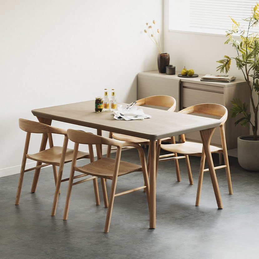 ナチュラルモダン伸長式オークダイニングテーブル4人向け