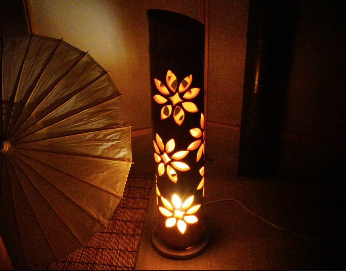 竹灯り・竹あかり・竹灯籠・竹灯篭・竹ランプ 全面彫り～～ 癒しの灯り☆広がる華光☆～～Pay ID