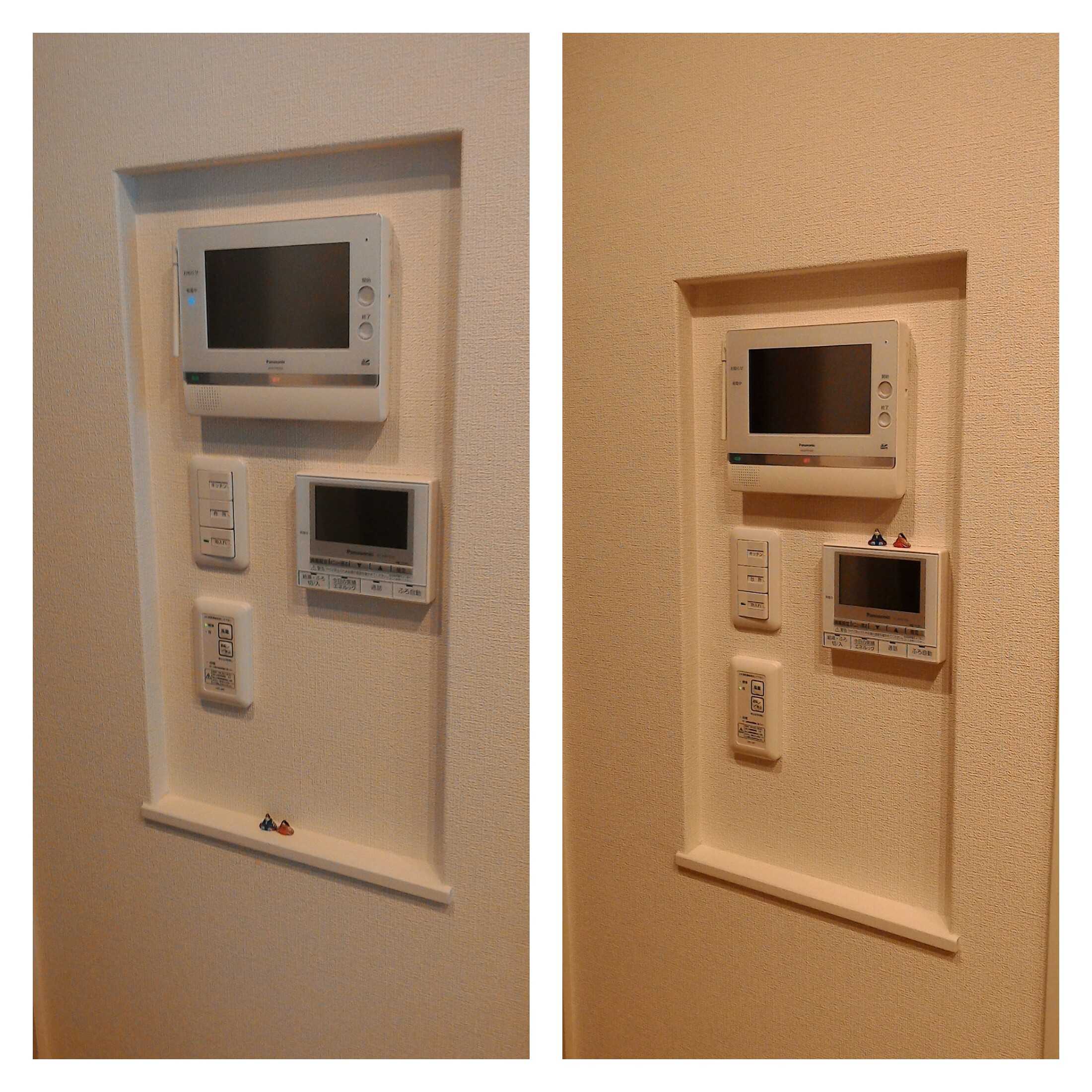 我が家のニッチサイズまとめです ꕀ🔨ˊ˗﻿ ﻿ ﻿ 玄関・１階洗面所・リモコン・﻿ キッチン前面・階段上・２階洗面所﻿ ﻿ の計６ヶ所あります🙉🤍﻿ ﻿ ﻿ニッチの奥行きは 約100mm ﻿木の部分の厚みは 約25mm ﻿ ﻿ ﻿ 飽きやすい性格なので基本的には白🥚ˊ˗﻿ ﻿﻿ ﻿ 玄関に