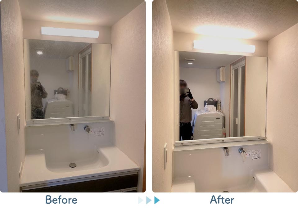 お風呂場、浴室、洗面台の鏡 ミラー の交換は『ガラパゴス！』カビ,黒ずみ,水垢対策に