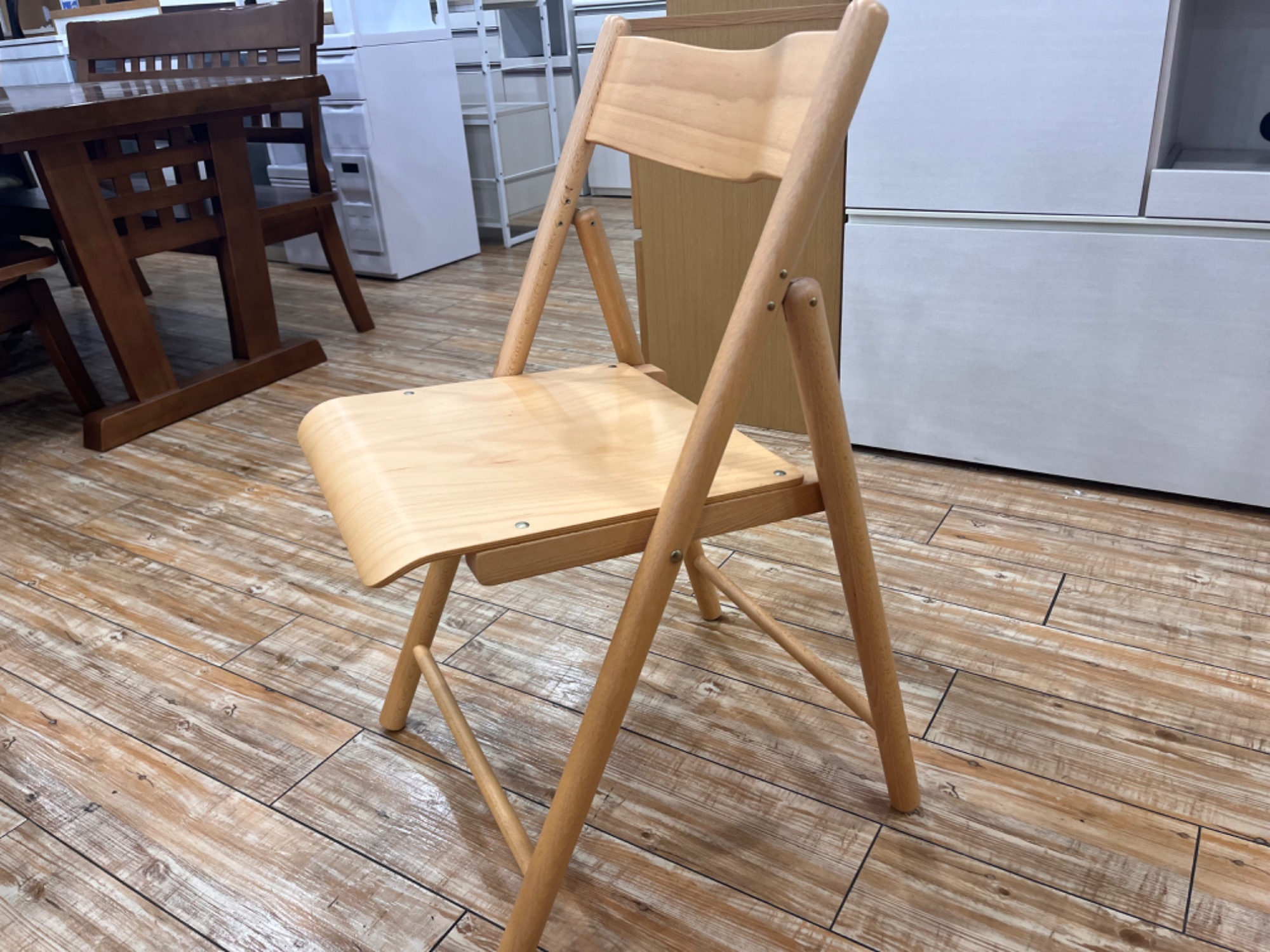 座面張替済 無印良品 折りたたみ椅子 木製チェア ブラウン 廃盤 ブナ材 良品