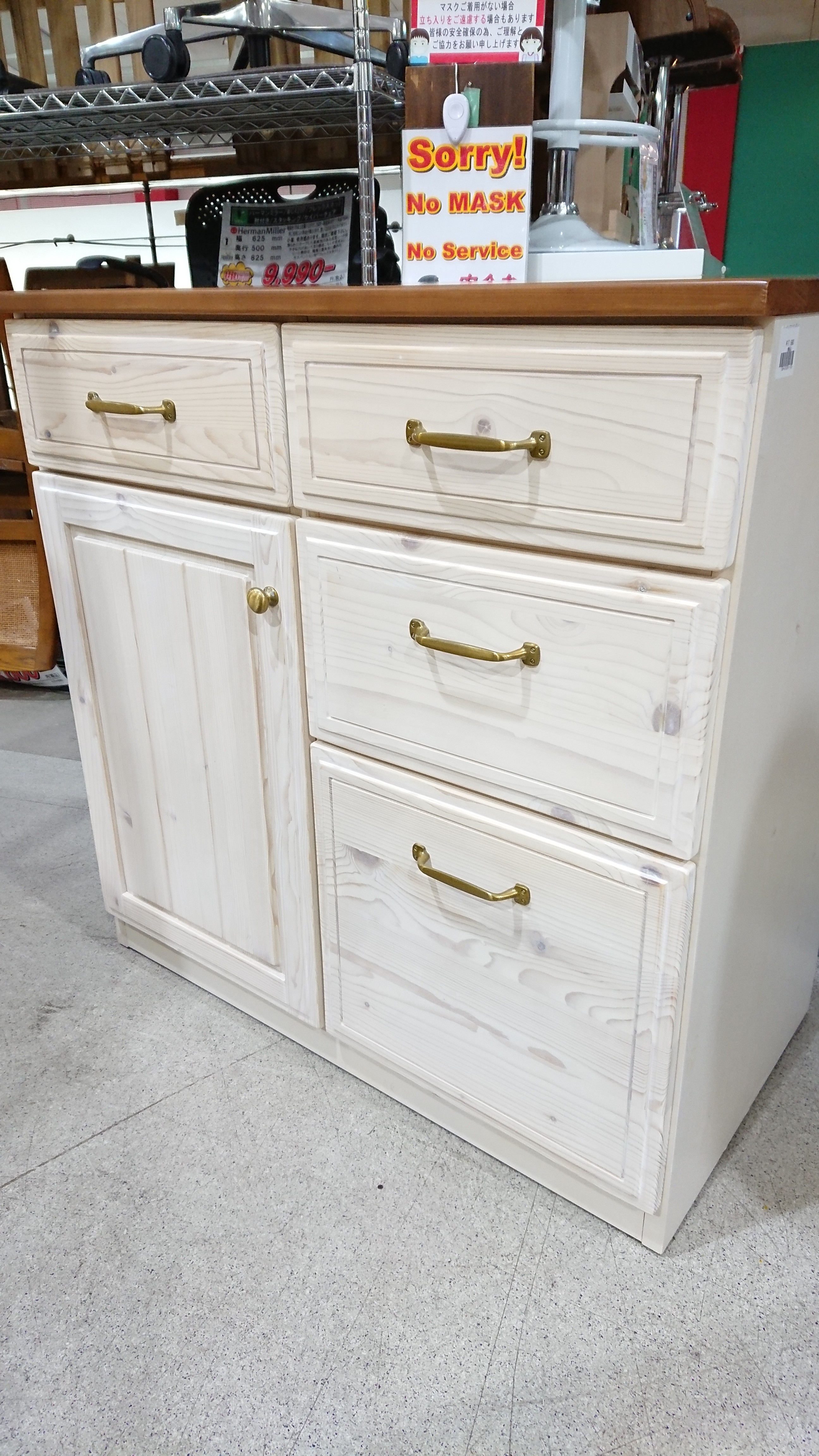 キッチンボード キッチンカウンター ニトリ ニトリ 特殊鋼板天板 ヴィンテージ風カウンター オープン+引出し