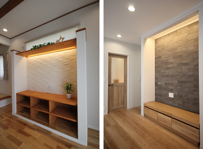 玄関をおしゃれに彩るニッチと間接照明施工事例：玄関リフォーム 大阪市都島区のリフォームはナサホーム