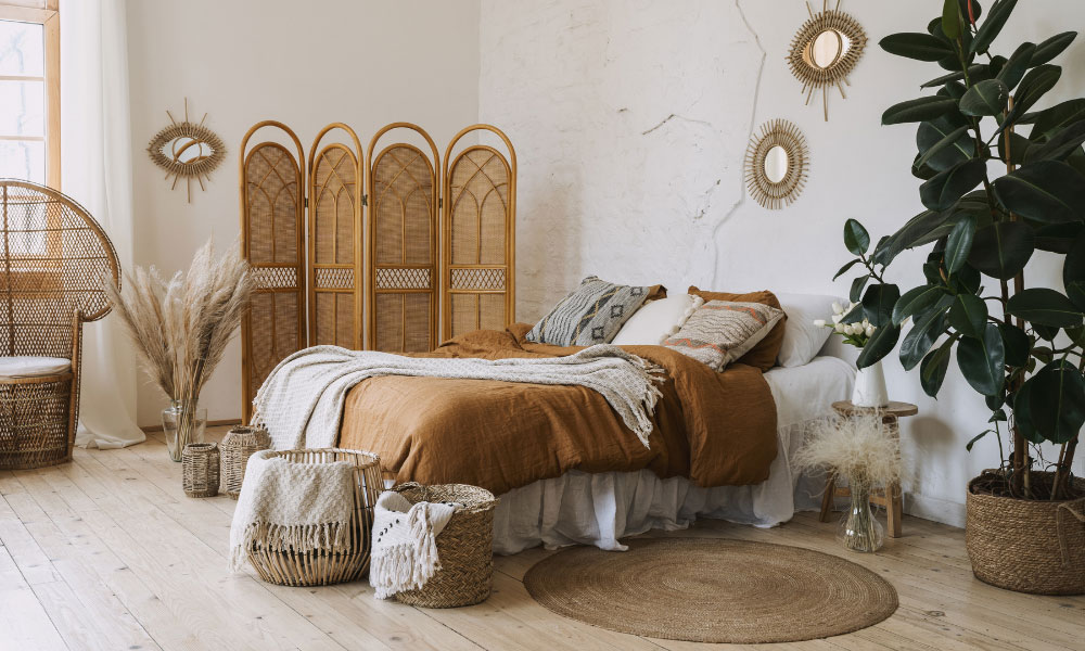 インテリアコーディネート例 057暖色系でまとめたボヘミアンミックス・リビング アジア工房