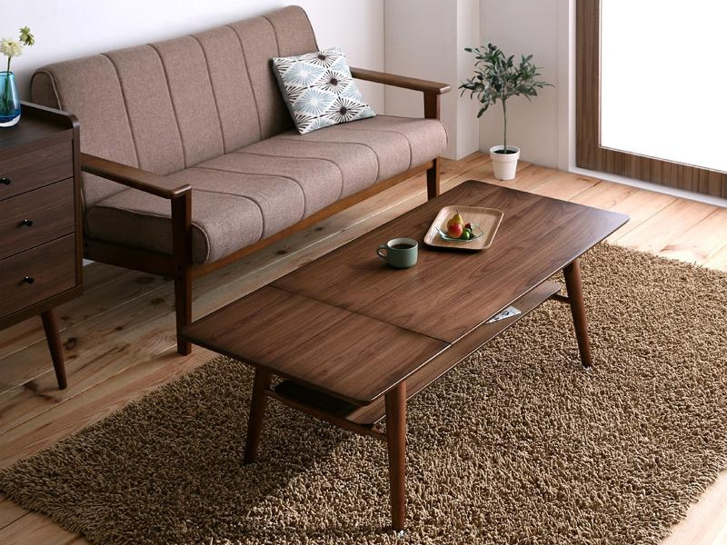 ユアサプライムス.comダイニングテーブル 幅120cm テーブル単体 ロータイプ 2人暮らしからファミリー層まで T字型 棚付き 天然木ナチュラル ブラウン 組立式 代引不可の通販