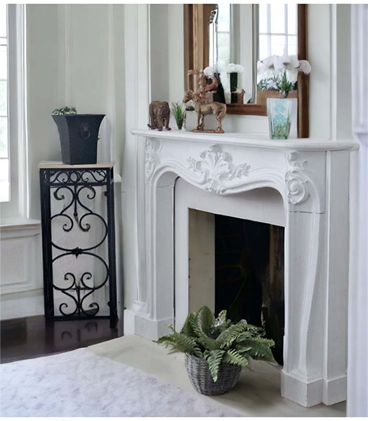 明かりが灯る ミニチュア暖炉マントルピース置物グレ