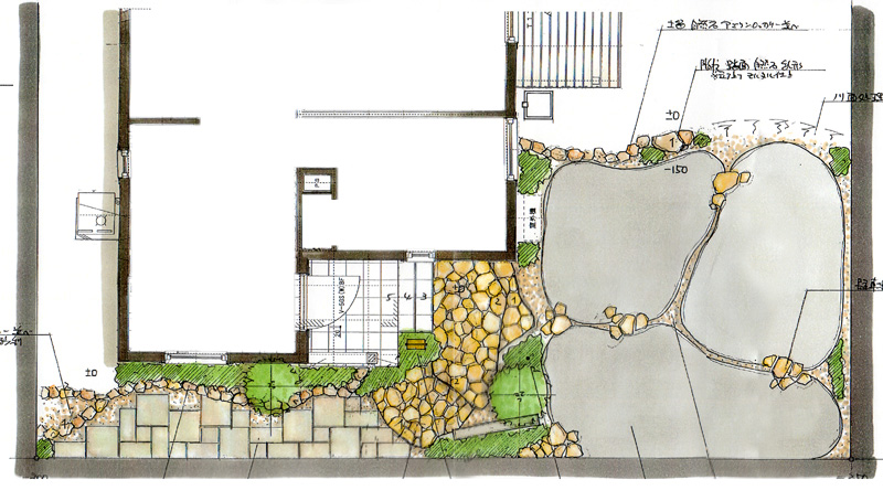 図面P5 ：横浜の外構工事 お庭のデザイン 風知蒼