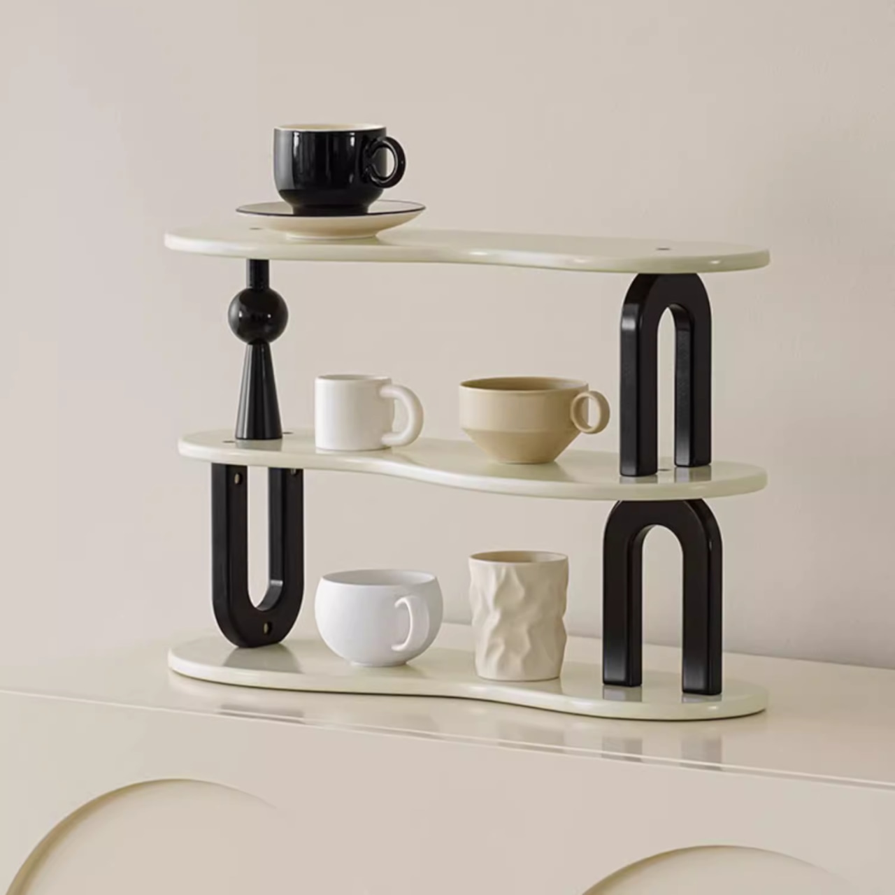 2層 ホーム＆キッチン スペース保存垂直マグカップラックには6カップとコーヒ