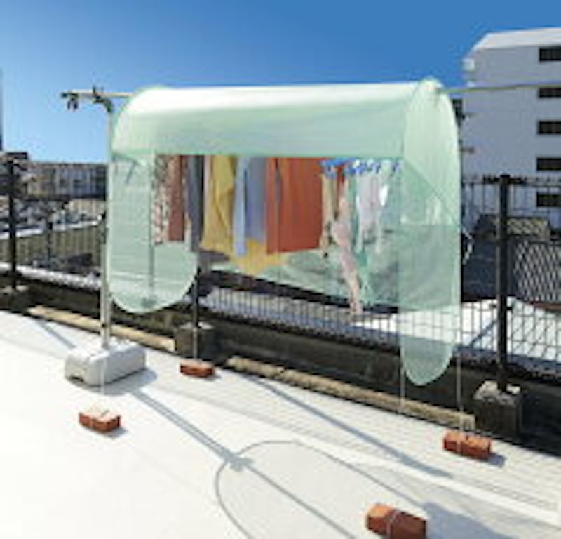 洗濯物の雨よけに 物干竿付き オーニング 2ｍ ベランダ 洗濯 オーニングテント つっぱり ポール 200 手動 日よけ サンシェード