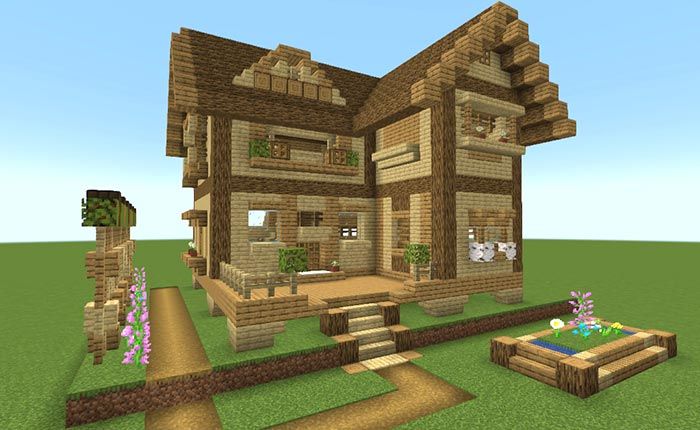 マイクラ建築：オレンジ屋根のおしゃれでシンプルな家。バラの花壇。簡単10×10。No.80SOUのマイクラログ