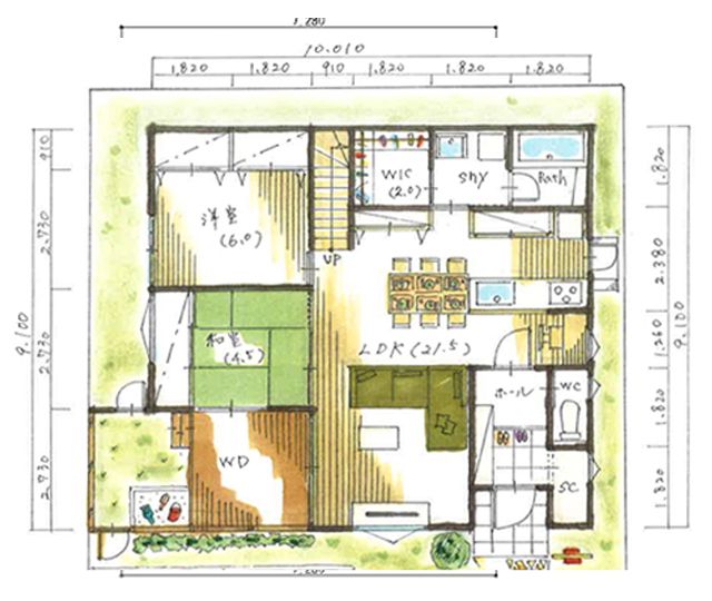 南玄関の理想的な間取り実例30～40坪の平屋でつくるこだわり住宅不二建設