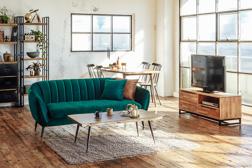 爽やかなグリーンとブラウンの組み合わせ♪リゾート風リビングルームカヴァースインテリア