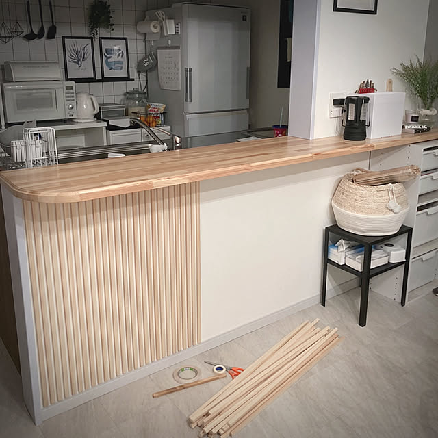 DIYでキッチン改造８カウンター下を板張りに！ 原状回復ＯＫ！ほぼ完成Peanut Village＊ちょこっと手作りDIY＊