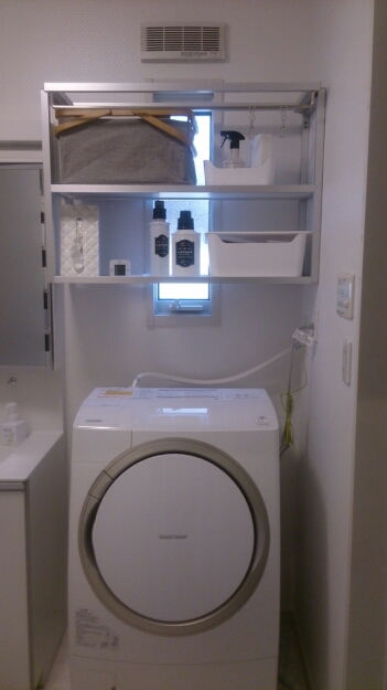 ヴィンテージ突っ張り ランドリーラック 洗濯機上のスペースを有効活用Pay ID