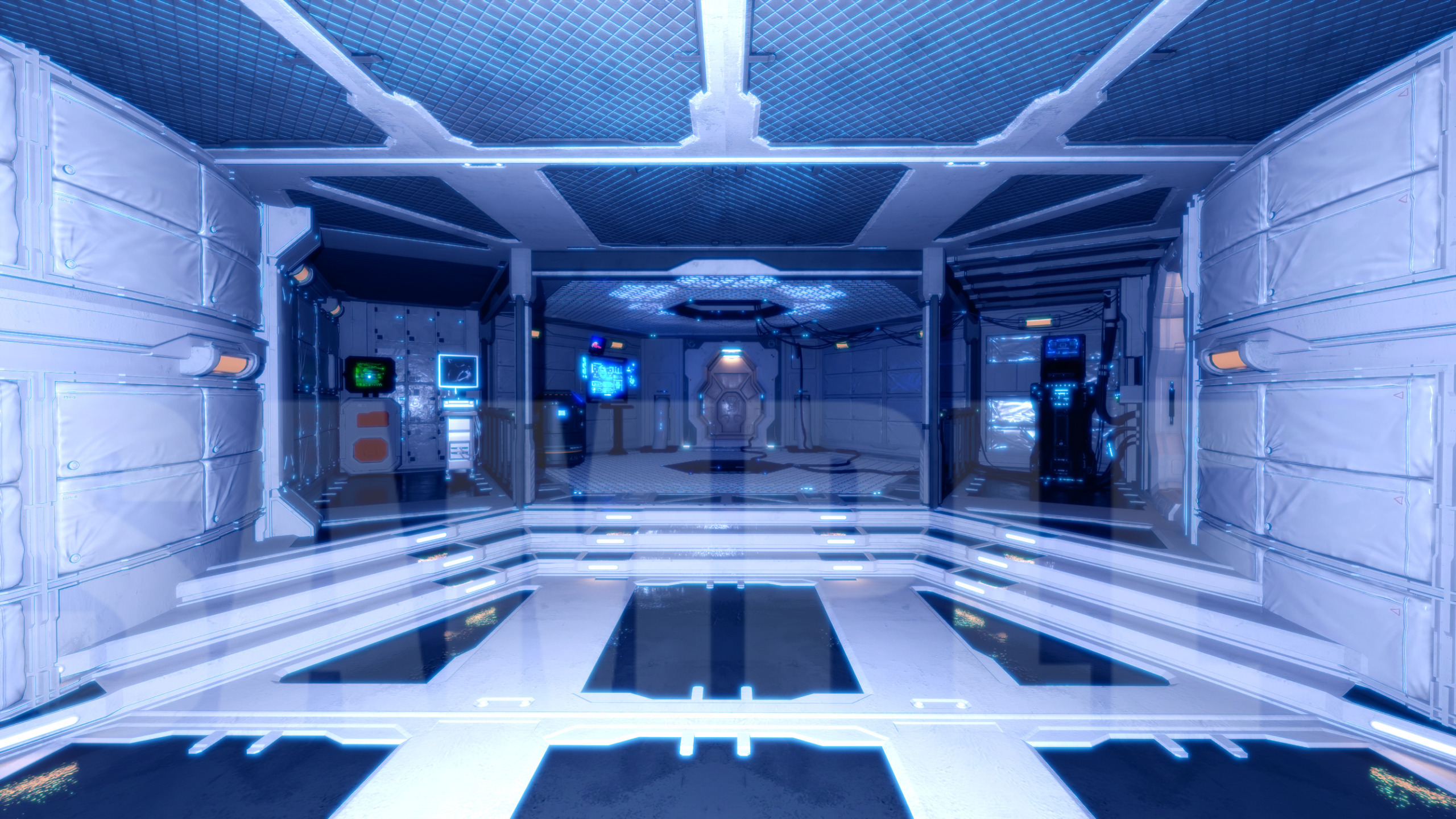 サイバーな研究所施設内、アンドロイド有り・無し、2種×4色調別8枚セット近未来背景イラスト素材 - UnrealityD'elf - BOOTH