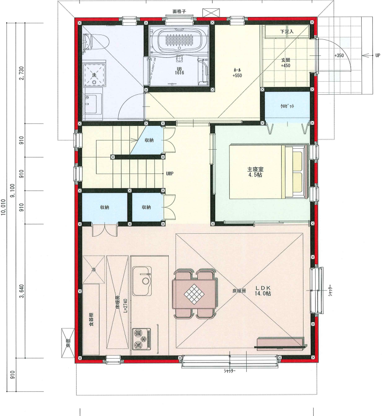 夫婦の寝室が一階にある4ldkの間取り35坪〜40坪の家族構成が変化したら平屋のように暮らせる家福井の注文住宅・工務店ノークホームズ