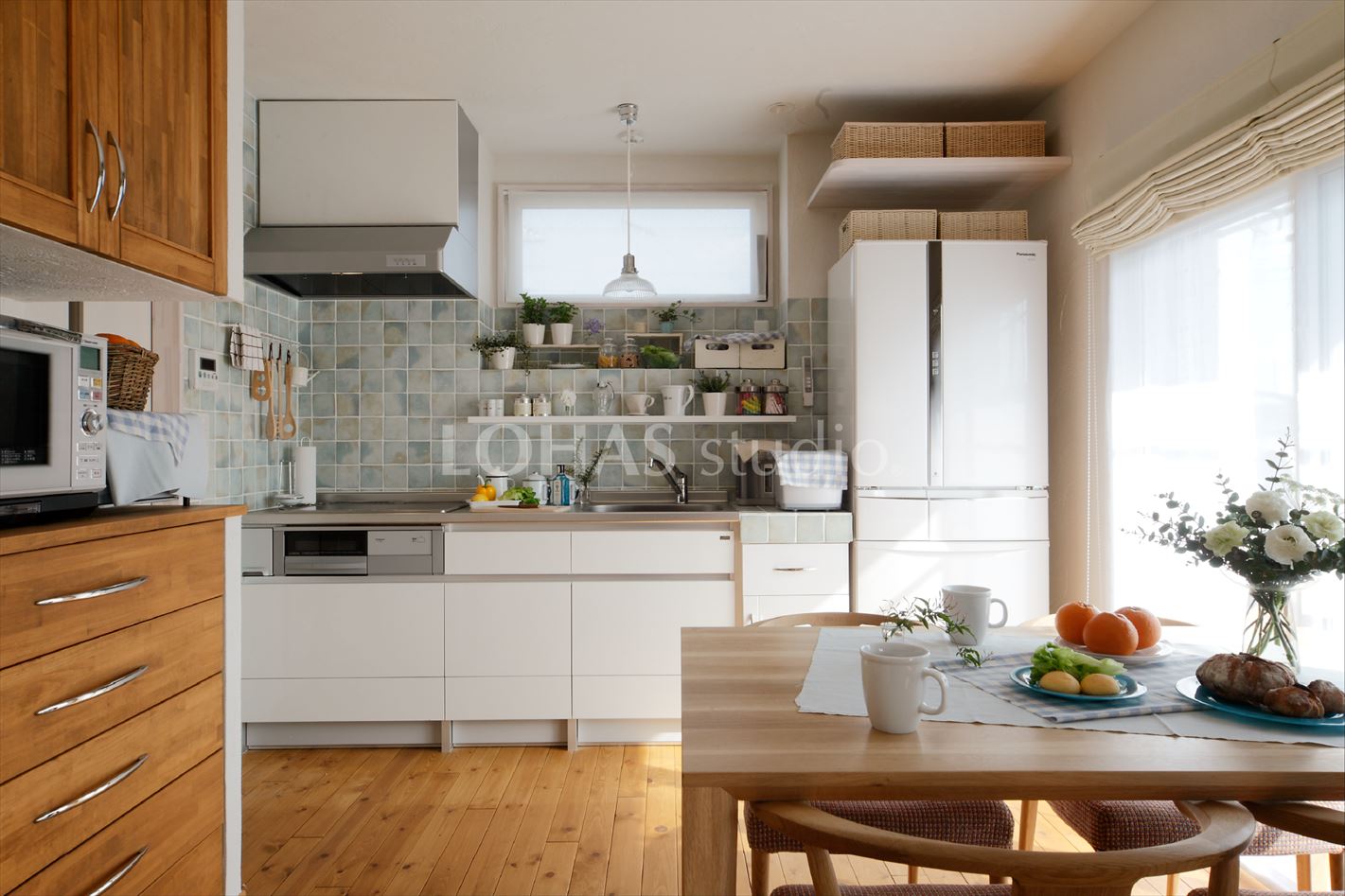 対面カウンターと一緒の壁付けI型キッチン ガスからIHに交換しやすいコンロ 5130 - オーダーメイド家具キッチン家具工房ツリーベ