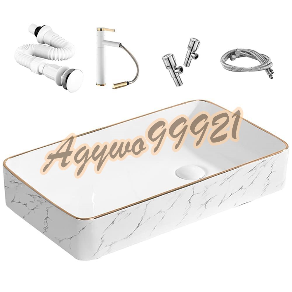 Amazon洗面ボウル 混合水栓 セット 小型 おしゃれ 陶器 洗面台 手洗い器 大理石の釉薬 ヨーロッパのレトロ 排水金具付き 手洗いボウル楕円形 8サイズ洗面水栓