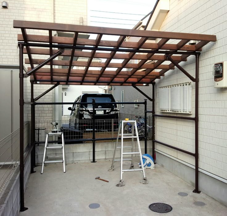 車庫 ガレージ 倉庫 ２階建 解体済み カーポート 鉄骨 単管パイプ