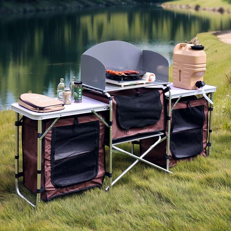 折りたたみ式 収納棚付きアウトドアキッチンテーブル キッチンテーブルアウトドアテーブル専門通販 Outdoor-table-lab