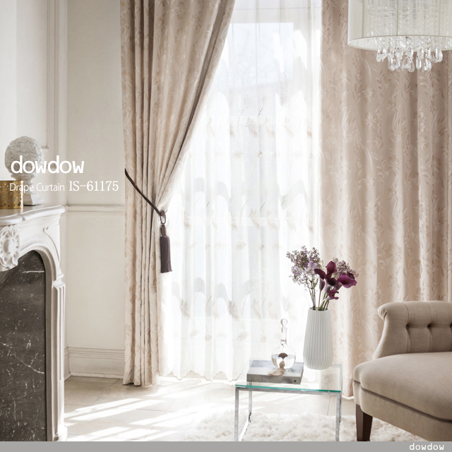 フレンチシック クラシック・デザインの刺繍のレースカーテン IS-61160 ローズ・ピンク