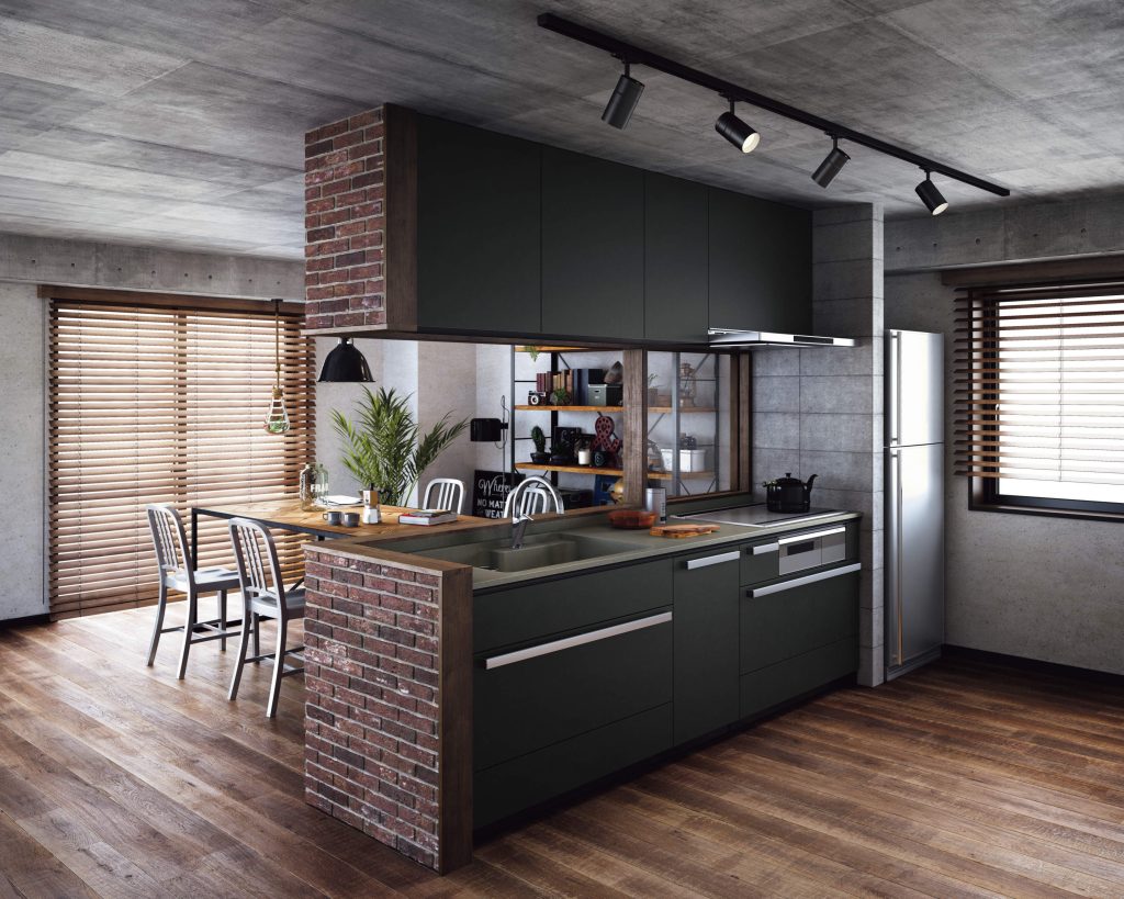 ヨーク キッチン吊り棚 メッシュ棚＋木板1段仕様YOR-1576-Mサンドブラック塗装 キッチン吊棚 アイアン吊棚 オープンシェルフ キッチンシェルフマンションリノベーション株式会社杉山製作所 鉄家具と暮らす