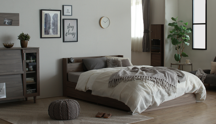 柔らかい印象を与える淡色・グレージュのワンルームインテリア通販のベルメゾンネット