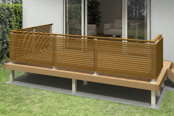 No407既存ウッドデッキ上への後付けフェンス ベージュ色目隠しフェンス・ウッドデッキ専門店のエコウッド