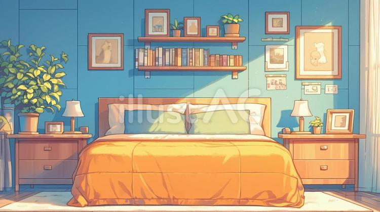 寝室 夜 ＿ピンク色のベッドのイラスト素材85152124- PIXTA