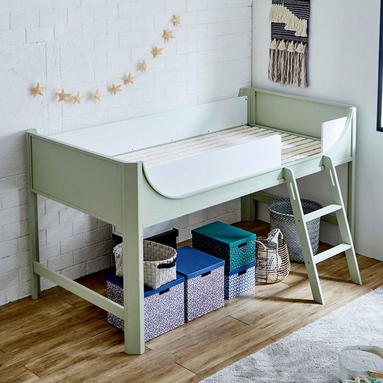 引き取り限定ロフトベッド 階段付き 机 チェスト 白 水色 3点セット ロフトベッド 机