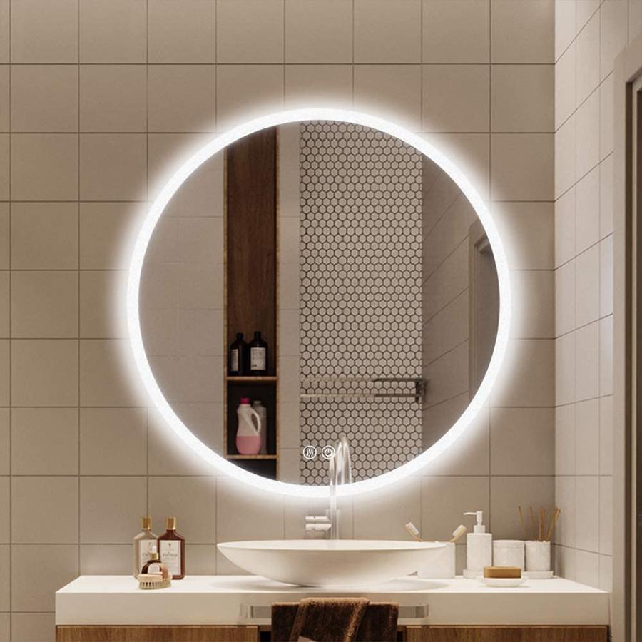 36インチ バスルーム スマートミラー トイレ LEDライト 丸型壁掛け バスルームミラー タッチ