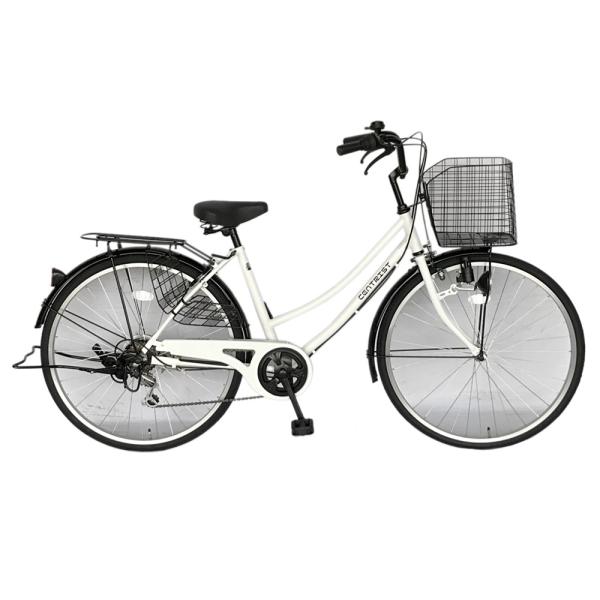 白いオシャレな自転車 27インチ ママチャリ オートライト 切替付き
