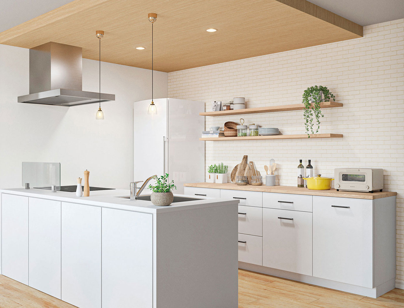 木目クロスで木質感たっぷり天井のカフェ風キッチンダイニングリフォームプラザイシグロ可児市、美濃加茂市、多治見市、土岐市、瑞浪市、恵那市、中津川市のリフォーム専門店 石黒商事