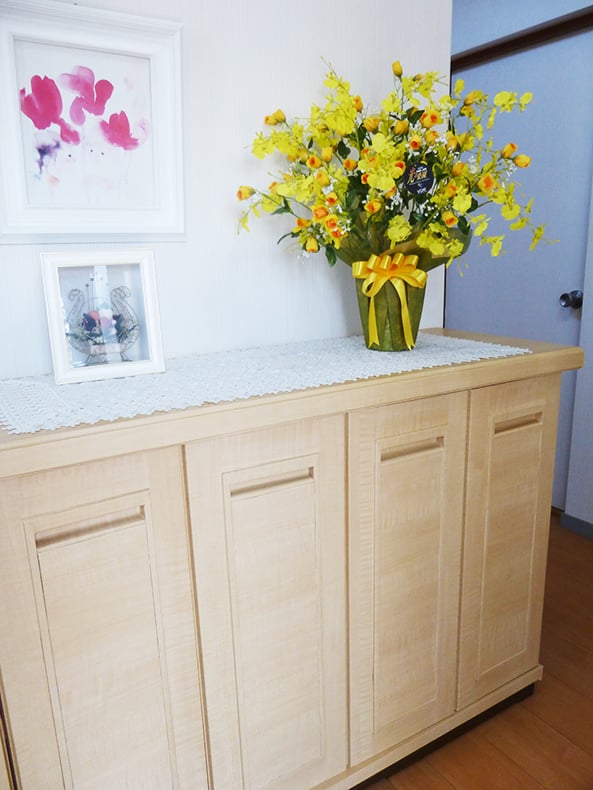 大阪発☆収納とインテリア「roseleaf」： 玄関改造計画②靴箱のリメイク完成とインテリア