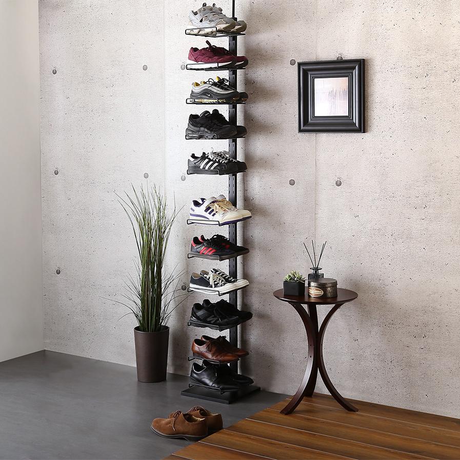 シューズラック スリム 突っ張り 棚 靴箱 ディスプレイ 靴収納 スニーカー シューズ 収納 おしゃれ 玄関 シンプル 省スペース 大容量 下駄箱靴入れ 突っ張りシューズラック 壁面ラック つっぱり 一人暮らし ワンルーム 薄型Easyファニチャ