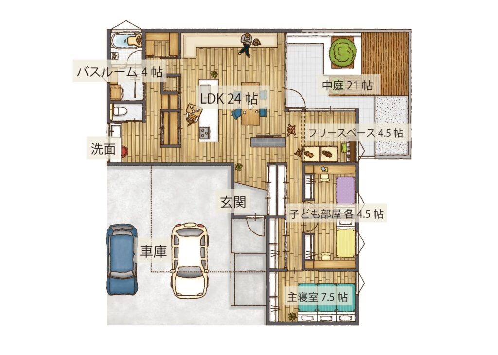 中庭を囲んで回遊するスタイリッシュな平屋ダイワハウスの建築事例・建築実例注文住宅ダイワハウス